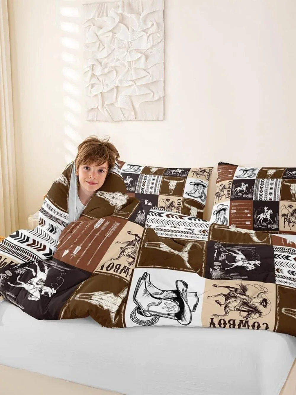 Western Comforter Set Queen Size,Southwestern Aztec Country Horse Bedding Set 2p